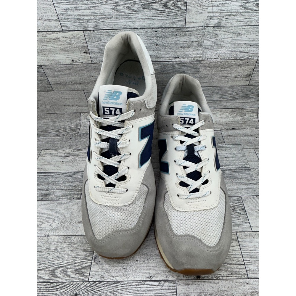 New Balance 574 Men Sz 12 Grey Navy White Suede Mesh Sneakers ML574SOU